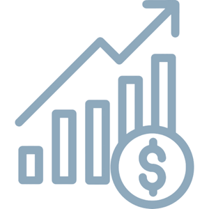 Business growth icon in light blue on a transparent background