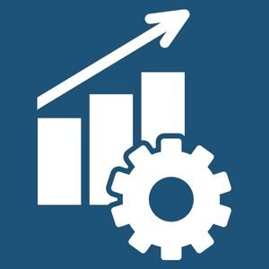 Business growth icon in white on a dark blue background