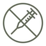 Azuluna Farms Hormone Free Icon. Icon includes a needle inside a circle with a line through it