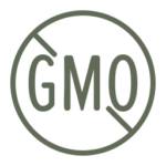 Azuluna Farms Non GMO Icon. Icon includes the letters "G" "M" "O" inside a circle with a line through it