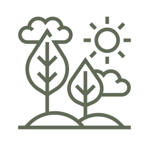 Azuluna Farms Enhanced Biodiversity icon which depicts a forest under clouds and sunshine